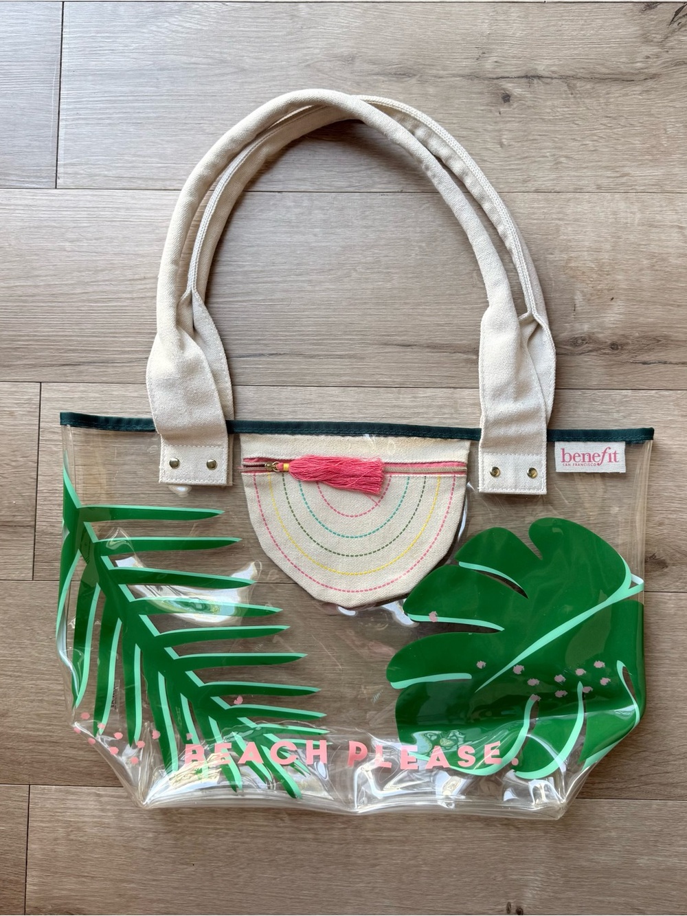 Benefit ‘Beach Please' Hoola Tropical Palm Leaves Pool Clear Purse Tote
